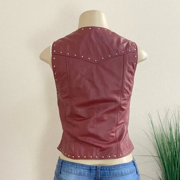 HARLEY-DAVIDSON | Red Genuine Leather Moto Studded Zip Up Women’s Vest Sz S - Picture 2 of 15